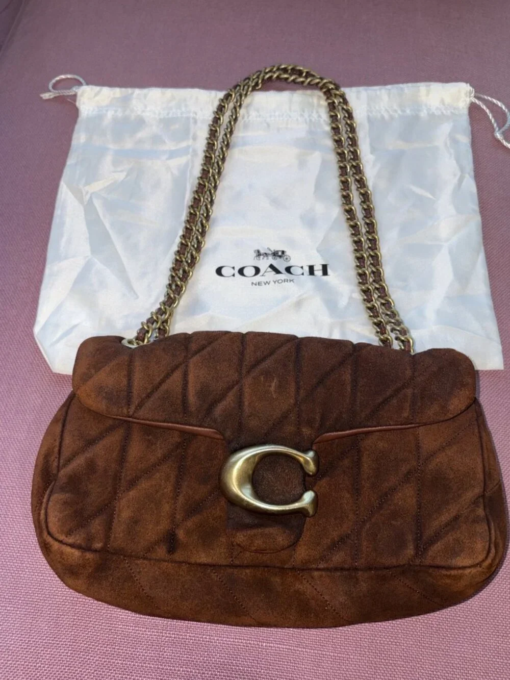 Coach Tabby Shoulder Bag 26 in Warm Brown Womens Suede Brass Hardware